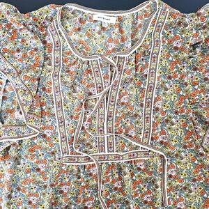 Max Studio XL Blouse Tie Front Slit Floral  Boho